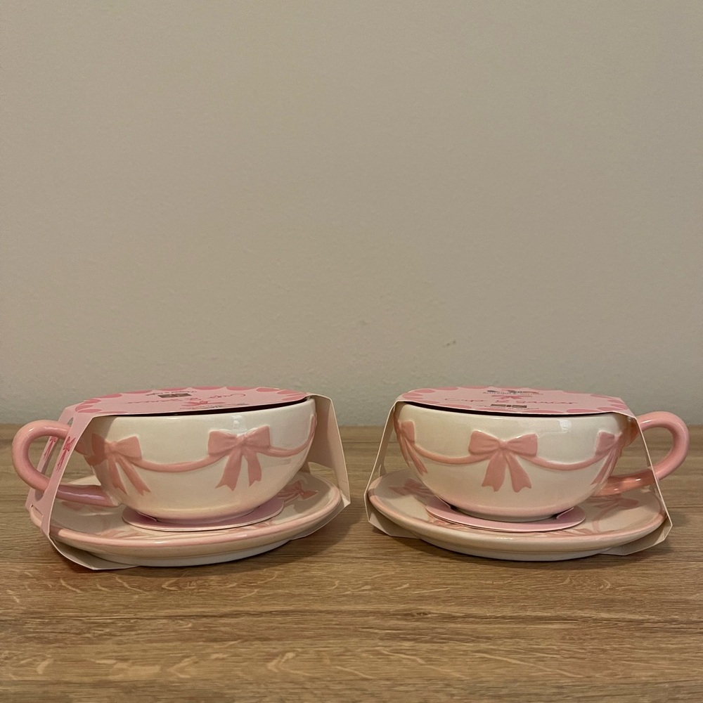 Pink Bow tea cup set of 2